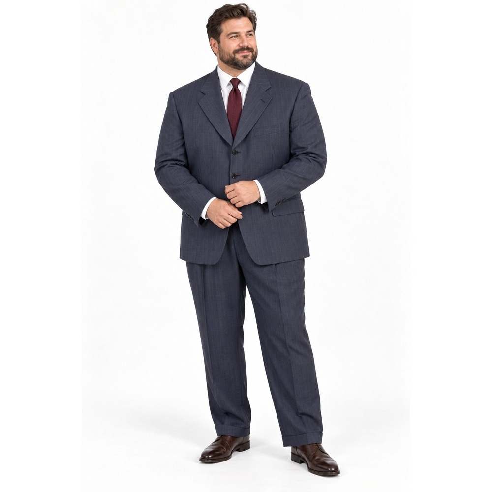 Italian Wool Mens 2 Piece Suit 48R 43R Navy Pinstripe Vitale Barberis Canonico